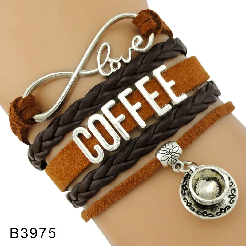 

High Quality Infinity Love Steeped Tea Coffee Addict Cup Beer Bottle Wine Lovers Glass Life Style Wrap Bracelets for Women
