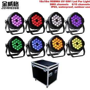 

Free Shipping 8pcs/lot With Flightcase IP65 18x18w RGBWA UV 6IN1 Waterproof Led Par Light Dj Par Cans DMX512 Stage Light