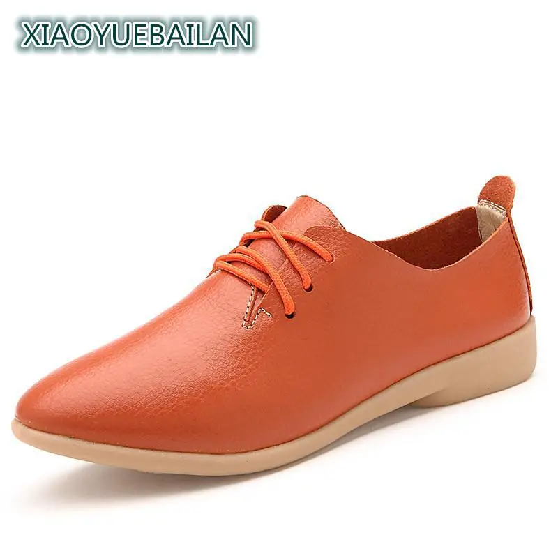 

Shoes Woman 2017 Genuine Leather Women Shoes Flats 4Colors Loafers Lace Up Women's Flat Shoes