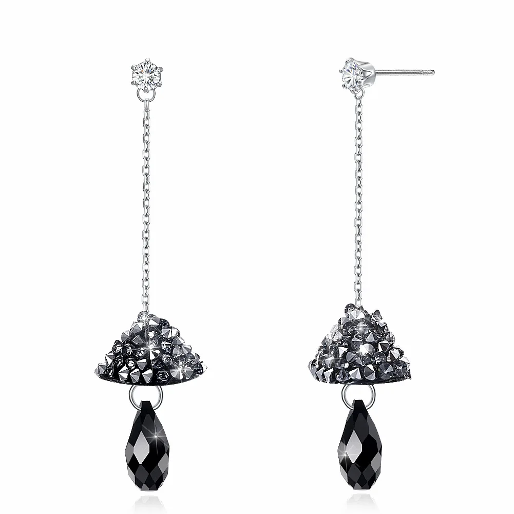 

Austria Elements Crystal Mushroom Long Drop Earrings for Women European and American Style Fashion Sterling Silver 925 Jewelry