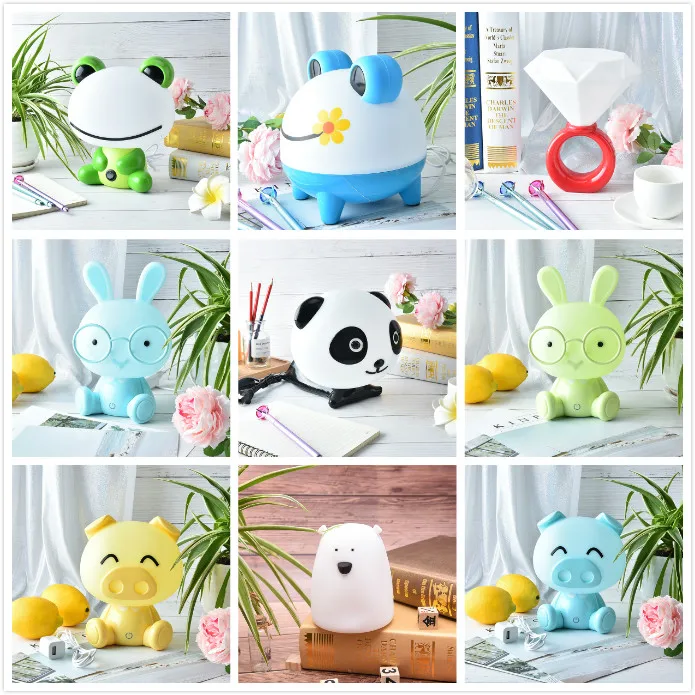 

11 Styles Colorful Bear Pig Silicone LED Night Light Chargeable Battery Touch Sensor light Children Night Lamp Bedroom