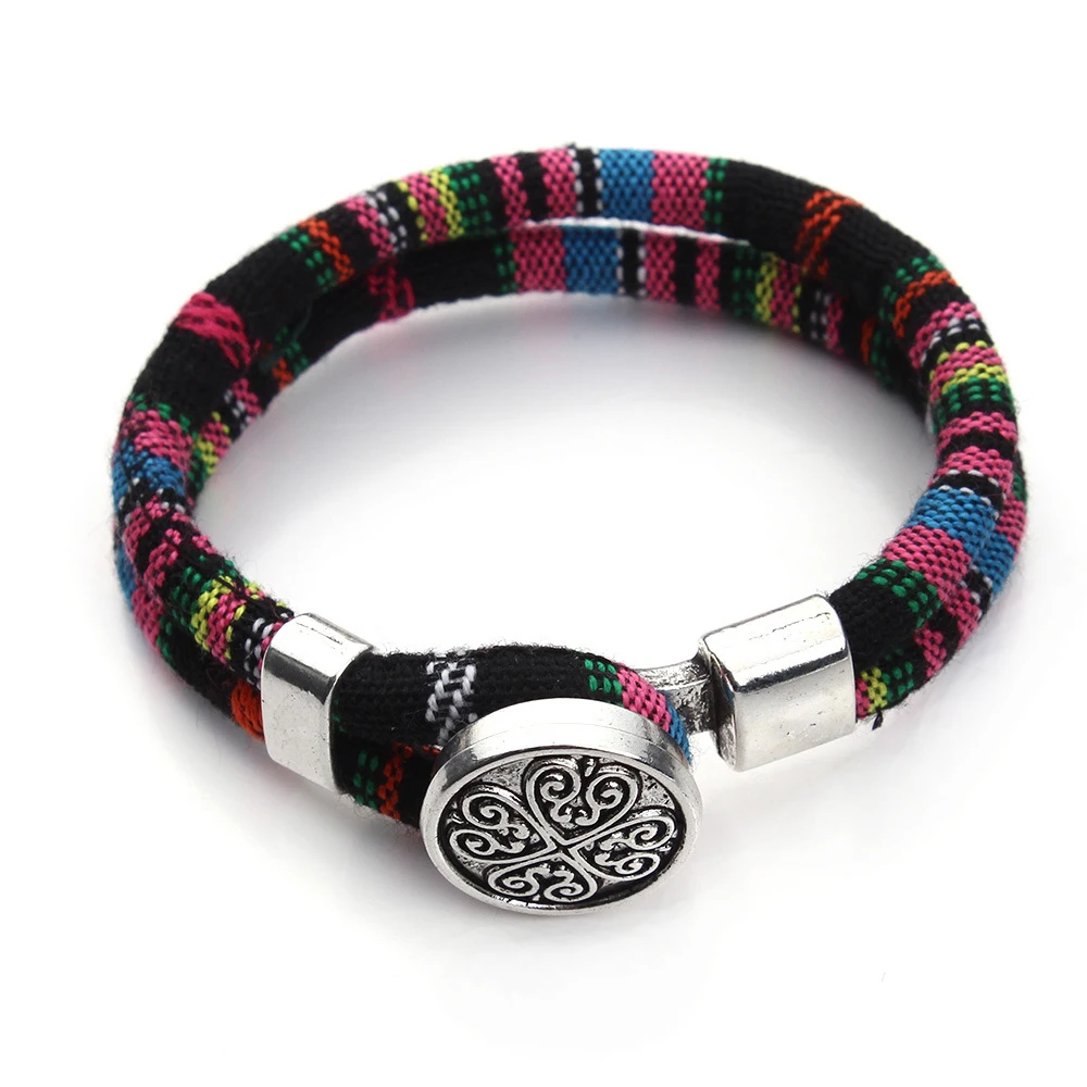 Богемский Браслет на кнопке, многоцветные хлопковые шнуры, тибетский серебристый цвет этнический очаровательный цветок, богемный браслет, браслеты, Mujer