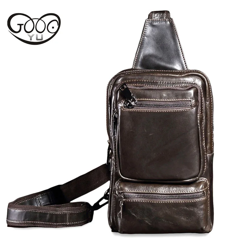 

Leather Men's Chest pack First layer Cowhide Male bag retro Messenger bag multi-function riding casual Soft Cover shoulder bags