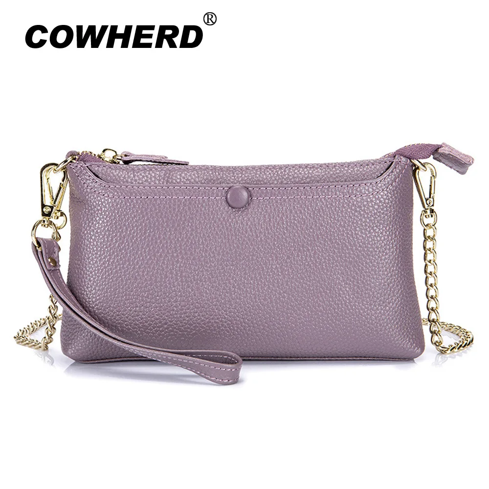 

Top Layer Genuine Cow Leather Lady Bag Small Shoulder Crossbody Bag Dual-use Female Chain Clutch Bags 2018 New Summer Handbag