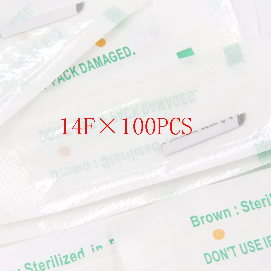 

100PCS 14 Flex Lamina Tebori Microblading 14 Pin Blade Permanent Makeup Manual Eyebrow Tattoo Needles For Embroidery Pen Machine