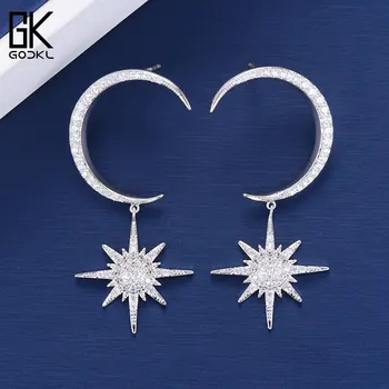 

GODKI Dainty Korean Moon Star Dangle Earrings For Women Wedding Cubic Zircon Crystal CZ Bohemian Bridal Drop Earring 2018