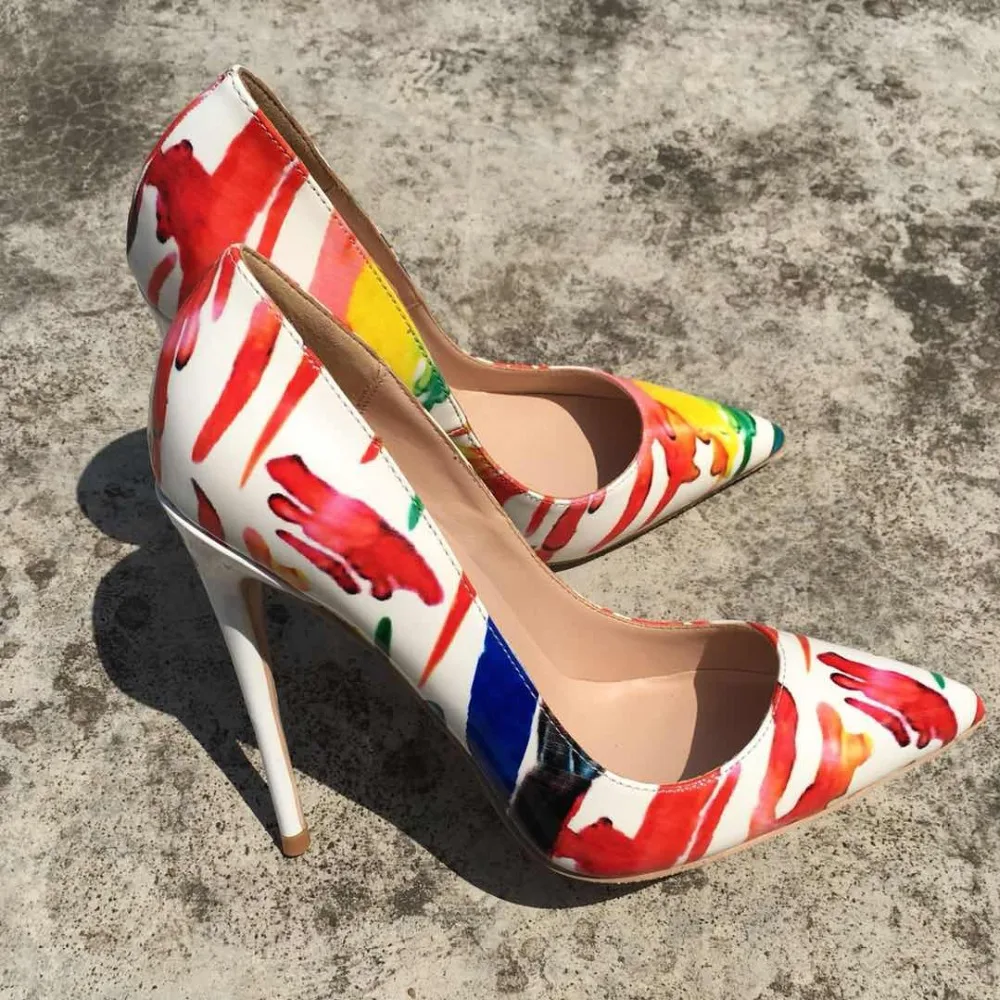 Keshangjia Sexy High Heels New Arrival Red Graffiti Colorful Stiletto Women Pumps Wedding Shoes 12cm Women's Shoes
