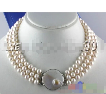

FREE SHIPPING>@@> p670 3ROW 10MM WHITE ROUND FW CULTURED PEARL NECKLACE^^^@^Noble style Natural Fine jewe &