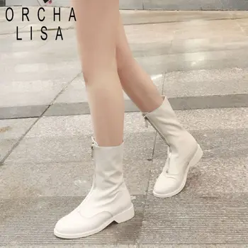 

ORCHA LISA Big size Ankle Zipper Riding Boots Female Genuine Leather Sheepskin Autumn Round Toe Women Boots Botas Feminina J337