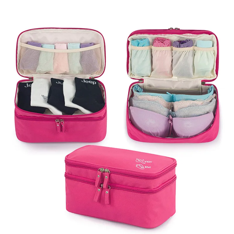 29*15*17cm Underwear Drawer Organizers 2 Layers Solid Color Bra Underwear Zipper Lock Cosmetics Case Home Storage & Organization