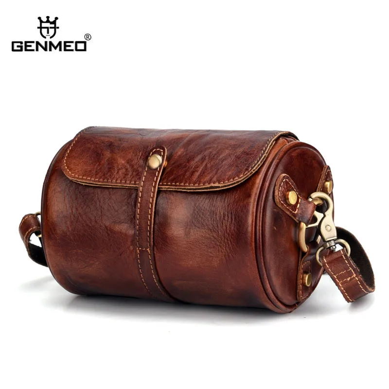 GENMEO New Cowhide Natrual Leather Men Handbag Vintage Genuine Leather Crossbody Shoulder Bag Male Messenger Bag Bolsa Feminina