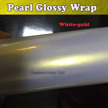 

PROTWRAPS Pearl White Glossy / Gold Vinyl Wrap With Air Bubble Free Goss Pearl white-gold Car Wrap Stickers Foil 1.52*20M/Roll