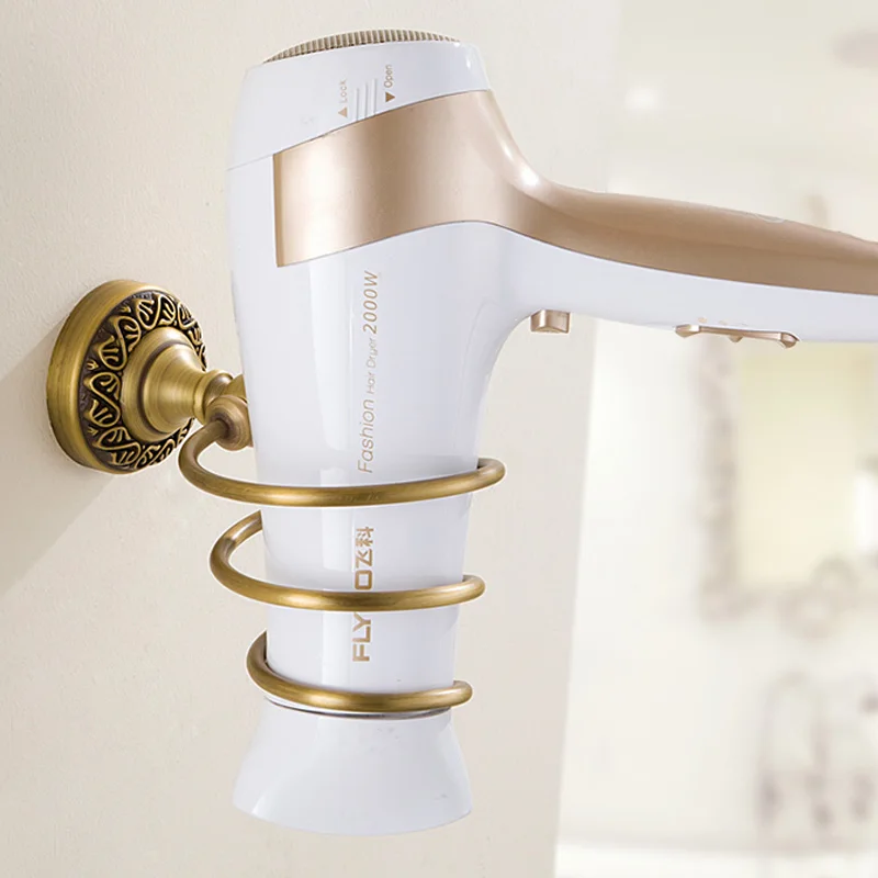 ФОТО Free Shipping Wholesale And Retail High-end Wall Mount Hair Dryer Holder Rack Brass Hair Drier Storage Organizer