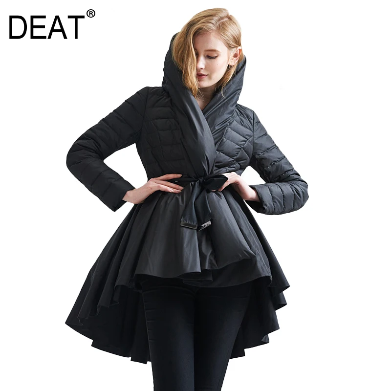 

[DEAT] 2019 Temperament Winter Fashion Loose Coat Tide New Pattern Dovetail Hem Parkas Jackets Women Solid Color Coat YA10