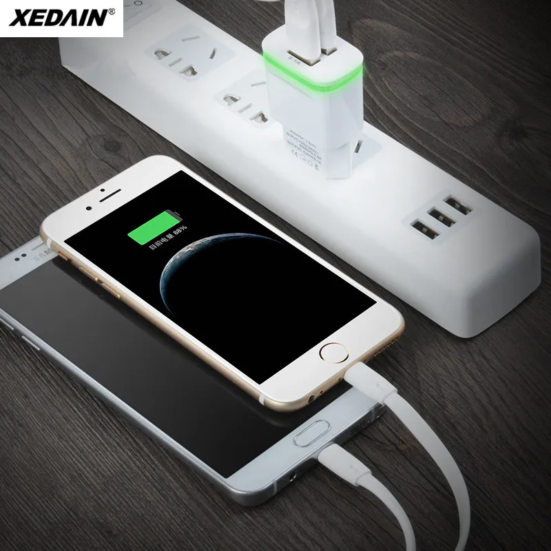XEDAIN умный светодиодный светильник EU/USA штекер 2 порта USB зарядное устройство 5 В 2.1A Быстрый Настенный адаптер зарядка мобильного телефона для...