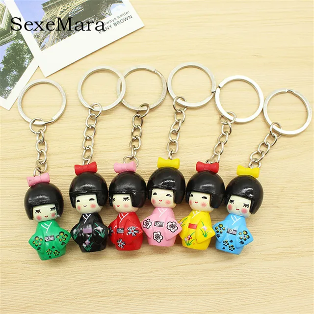 Wholesale 5pcs/lot PVC Cute Japanese Dolls KeyChain Women Trinket Car