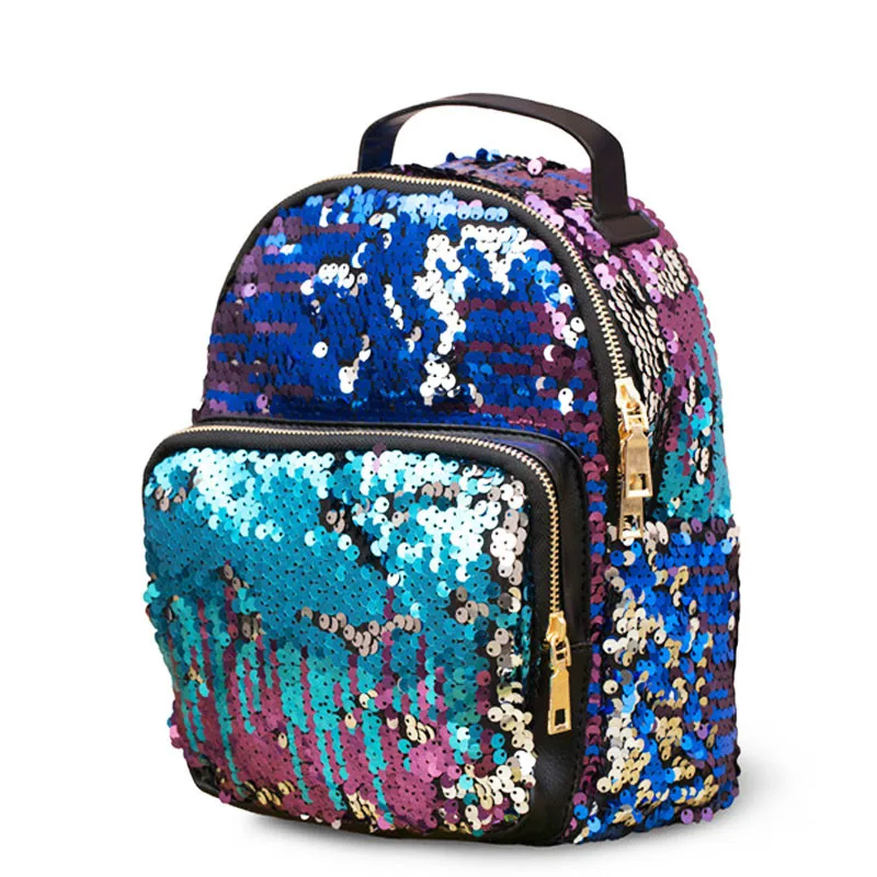 Womens Girls Sequin Mini Backpack PU Leather Small Bling School Bag Travel Pack