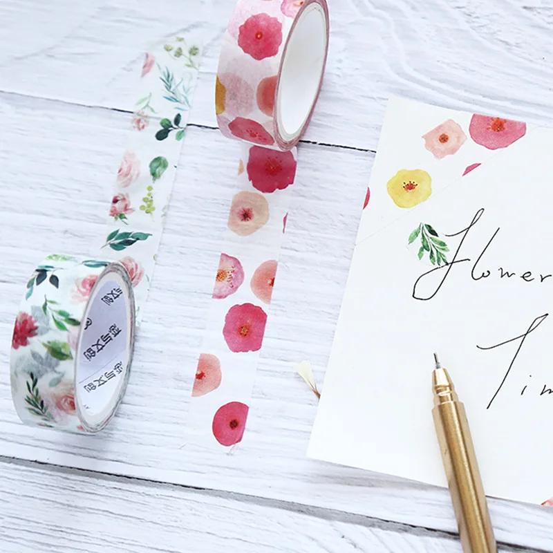 

8 pcs Vintage flower washi tape set 15mm Rose flower masking tape Sweet scrapbooking Diary album decoration Stationery FJ016