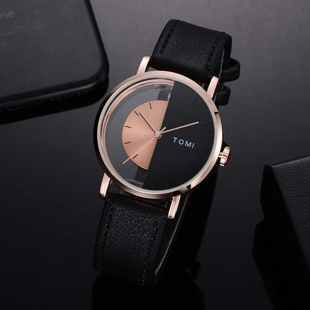 

TOMI Bussiness Retro Transparent Design Watch Leather Band Round Men novel Clock Мужские часы Wd3