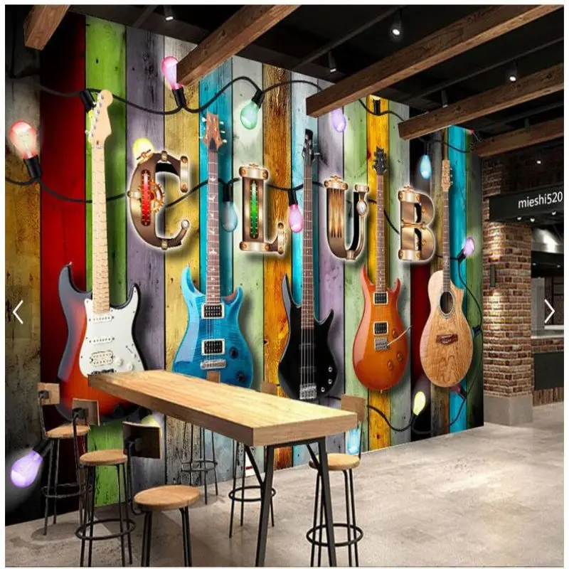 

Large photo wallpaper Retro Colorful Wooden Wallpaper Music Graffiti living room bedroom sofa TV background wall paper
