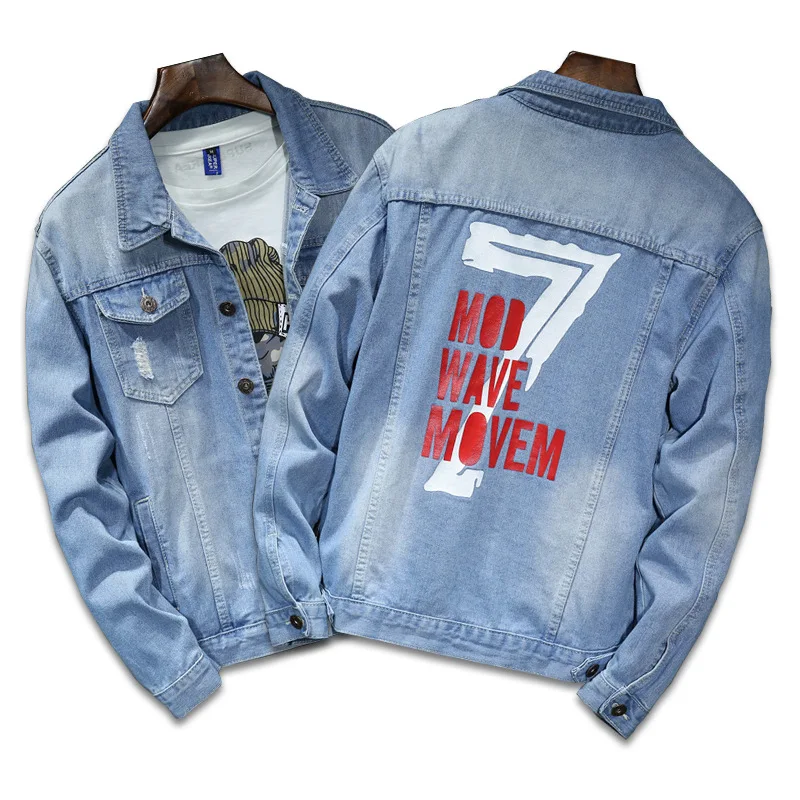 

Autumn Hole Denim Jacket Men Ripped Cowboy Jackets Coat Male Slim Fit Solid Casual Coats CottonPlus Size M-3XL