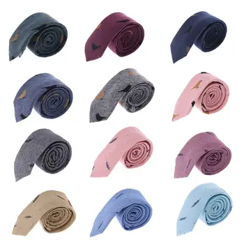 

Men Cotton Ties New Collections Birds Feathers Printed Neck Tie Soft Slim Cravat