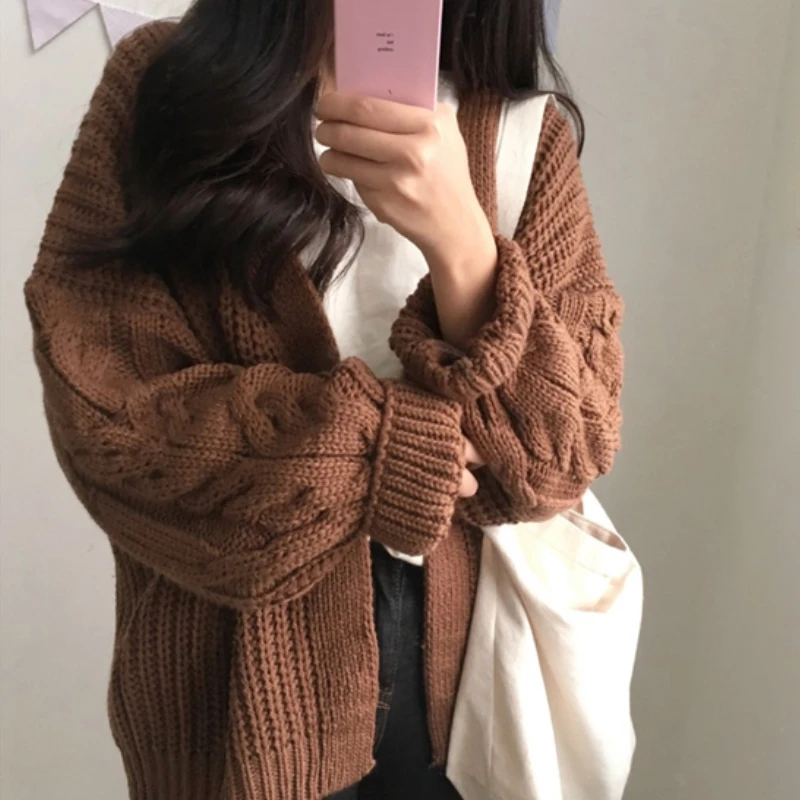 

New Autumn Knit thick Sweater Women Fashion Harajuku Loose Warm Cardigan Women College Casual Long Sleeve female Winter Coat