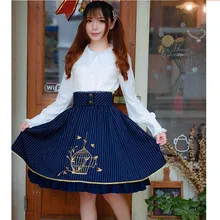 Лолита Юбки в классическую полоску Вышивка Милая Юбка До Колена Для девочек короткие юбки Высокое качество принцесса юбки леди Saias
