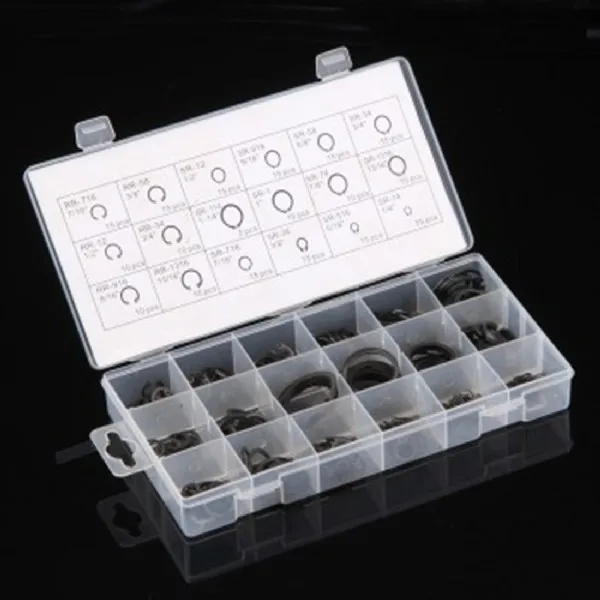 

18 Sizes 225pcs/set Metal Circlip O Ring O-Ring Washer Seals Internal & External Snap Retaining Ring Circlip Assortment Set