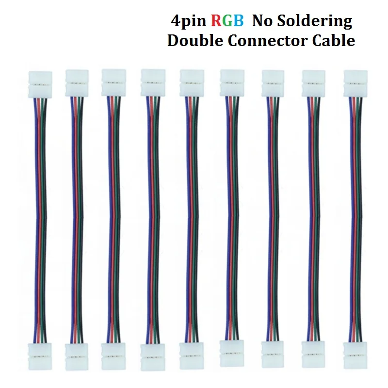 

10Pcs/Lot 4pin RGB Led Strip No Soldering Double Connector Clip Cable Led Tape Extension Wire For 3528 5050 RGB Strip light