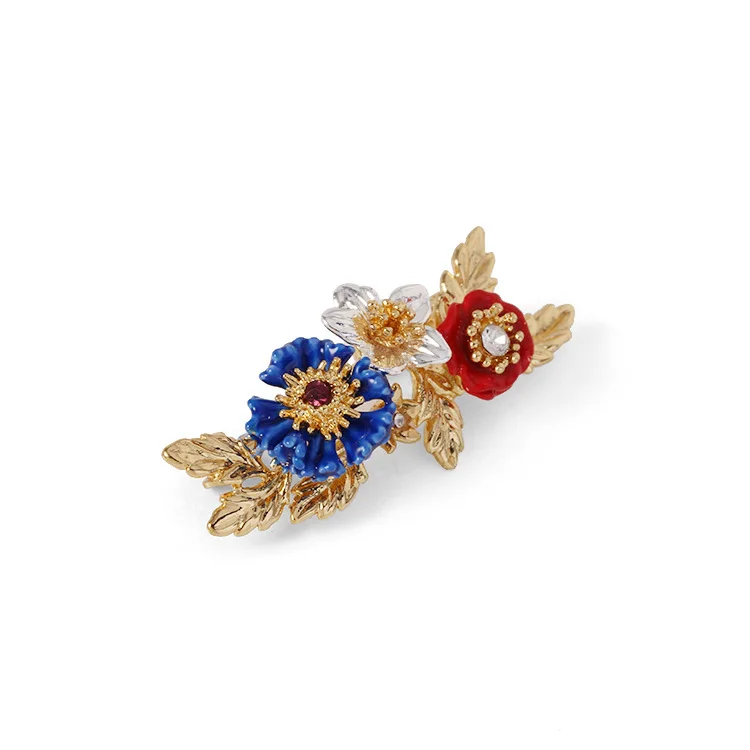 

MISHA Enamel Pin French les Cornflow Golden Wild Simple Beauty Anti-oxidation Copper Engilded Brooch Blue Red Fllower L963