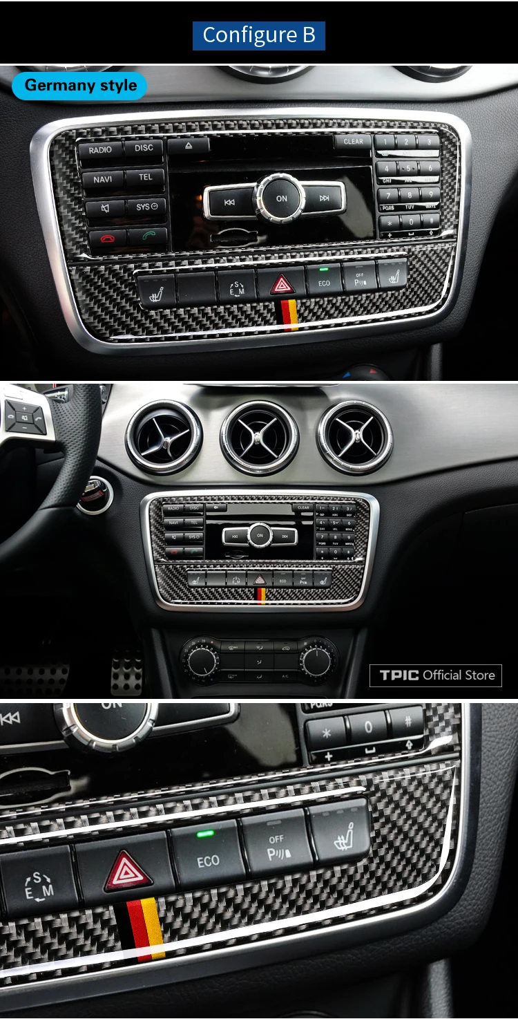 TPIC углеродное волокно CD панель управления кондиционера автомобиля наклейки крышка для Mercedes W169 W245 W117 W156 A класс B класс CLA GLA