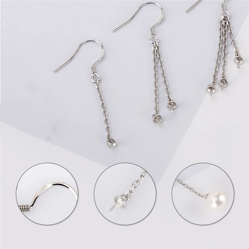 CLUCI Simple Silver 925 Pearl Earring Mounting for Women Sterling Silver Multiple Style Drop Earrings