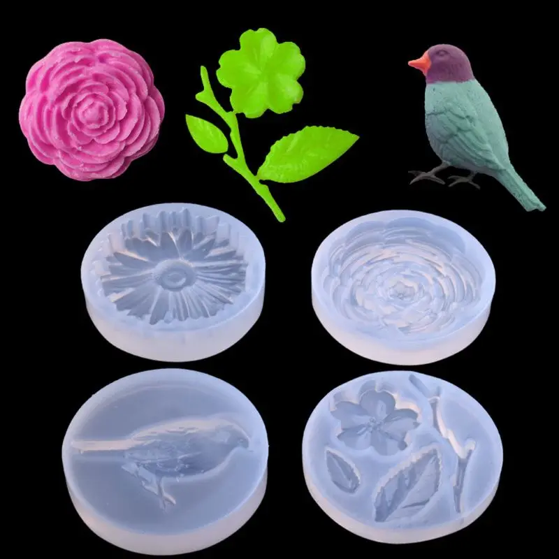

1pc 4 styles Bird Flower Leaves Silicone Pendant Mold Resin Casing Craft Jewelry Making Tool