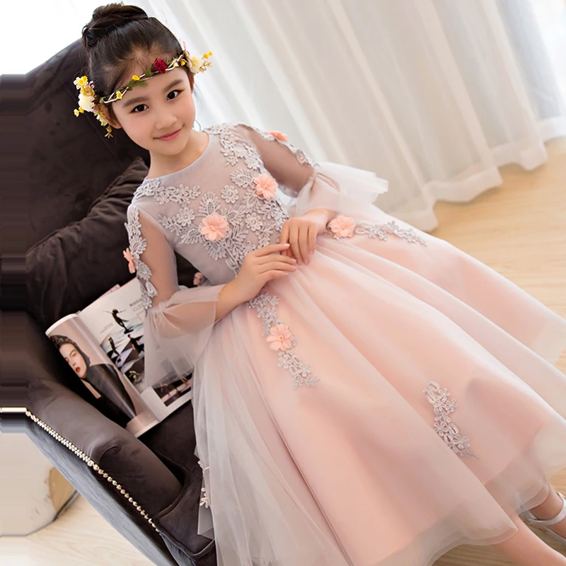 Flower Girl Dress Floral Long Sleeve Clothes Girls 2018 Kids Girl