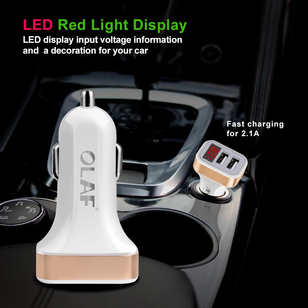 OLAF Dual USB Car Charger LED Digital Display GPS Auto Fast Charge Adapter USB Chargers For Samsung Xiaomi Tablet Car-Charger (3)