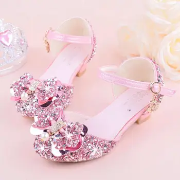 

2019 Summer Children Sandals Kids PU Leather Buckle Strap Princess Shoes For Girls Party Glitter Butterfly High heel Sandals