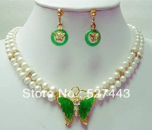 

Hot sell Noble- Wholesale Charming butterfly Jade & pearl necklace, earring (A0423)