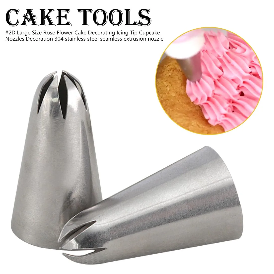 

#2D Large Size 304 Stainless Steel Seamless Extrusion Nozzle Rose Flower Cake Decorating Icing Tip Cupcake Nozzles Decoration