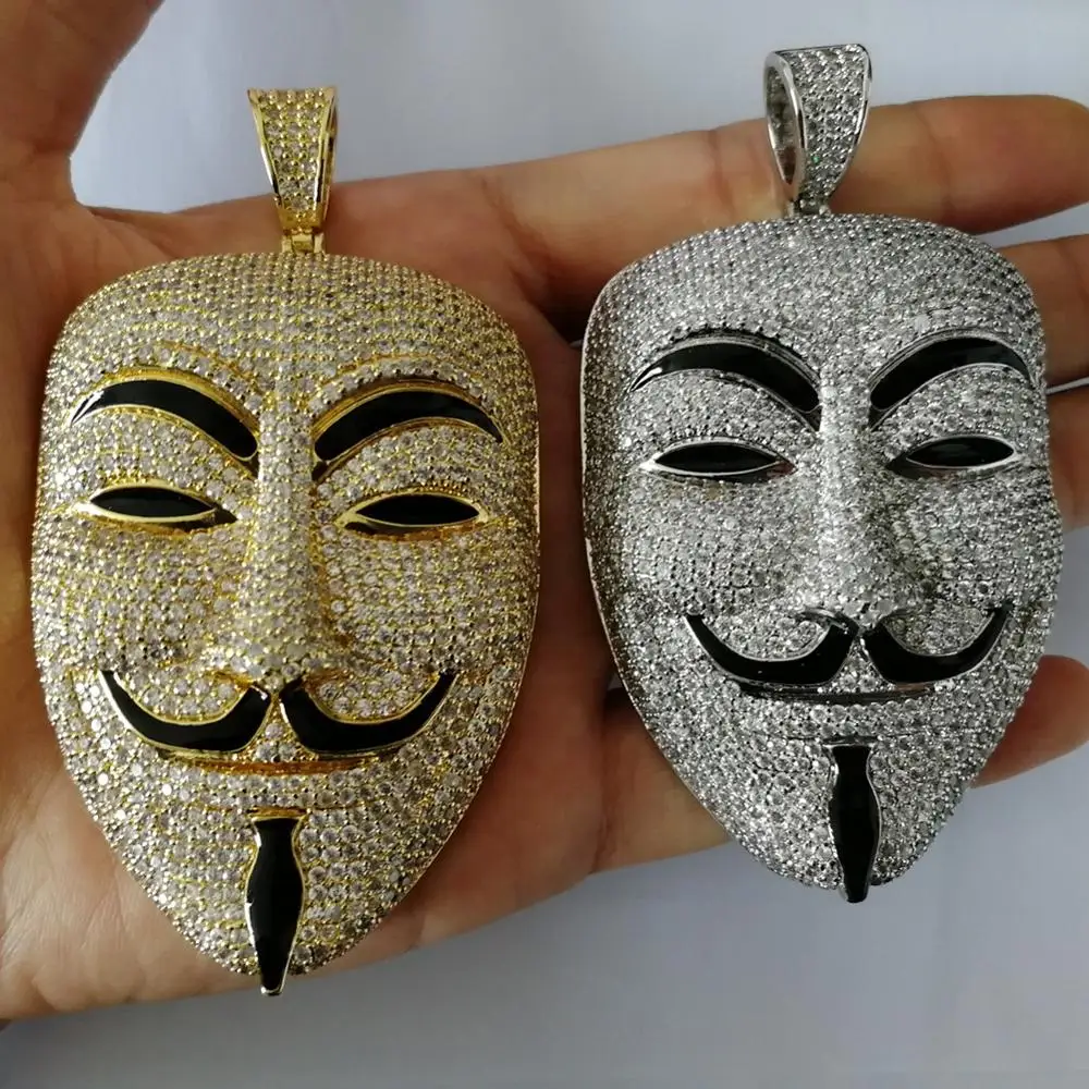 В стиле хип хоп с креплением микро паве ААА CZ камень Bling лед из V for Vendetta подвески в