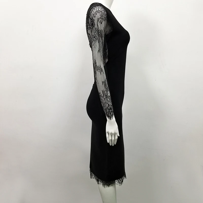 Newest Sexy Long Sleeve Black Lace Bandage Dress Designer Fashion Dress Vestido