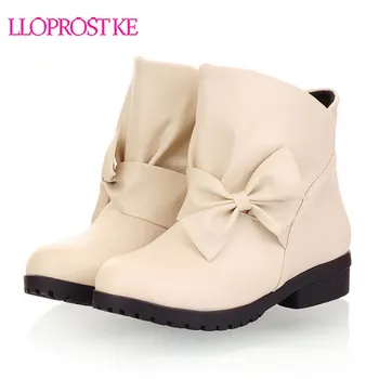

Lloprost ke Women 2019 autumn winter shoes bow-knot boots women waterproof ankle boots women red black low heel mujer botas H453