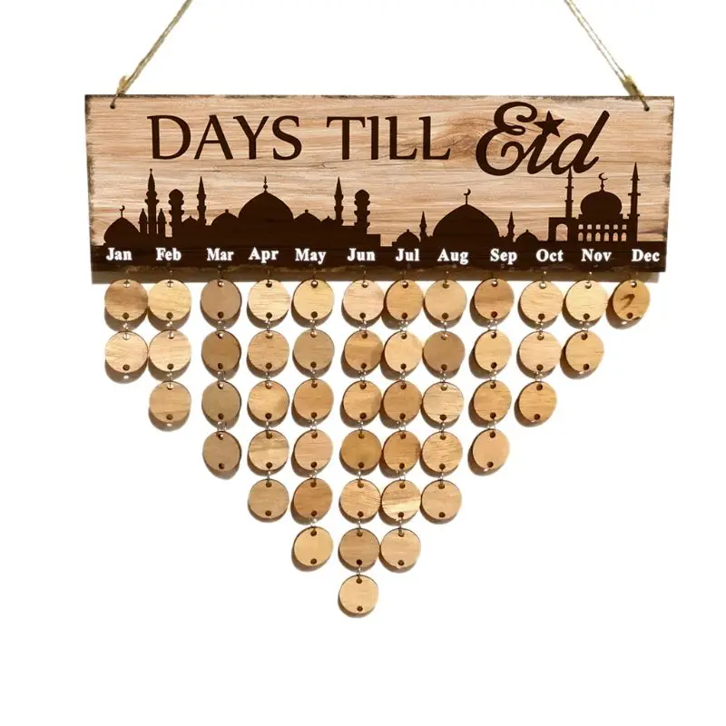 

1 Set Eid Mubarak Natural Wood Countdown Board Count Down Calendar Muslim Ramadan Islam Notes Pad Reminding Card Wall Decoration