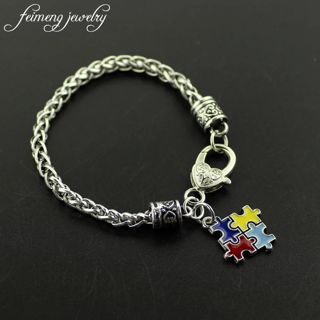 Feimeng Jewelry Fashion Bracelets Bangles Enamel Autism Awareness Feimeng Jewelry Fashion Bracelets Bangles Enamel Autism Awareness Puzzle Piece Autistic Bracelet Charm Lobster Claw