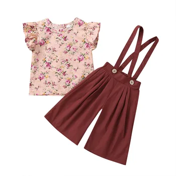 

Summer Baby Girl Clothes Newborn Sets Outfit Floral Tops Solid Overalls Suspender Pants Piece kit Dropshipping roupa infantil