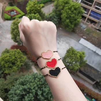 

FAIRYWOO Girls Fashion Jewelry Heart Miyuki Bracelet Rope Drawstring Sweet Style Charm Bracelets For Women Ins Hot Sale Design