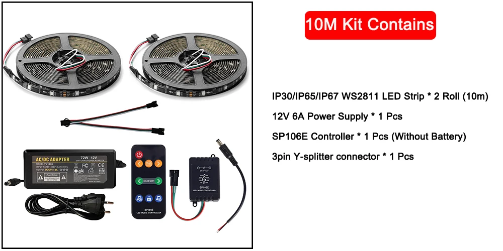 Светодиодные полосы света с музыкальной синхронизацией-Чейз эффект комплект, WS2811 5050SMD полоса SP106E музыка RF пульт 12V power Suppy 5-20m домашняя кухня