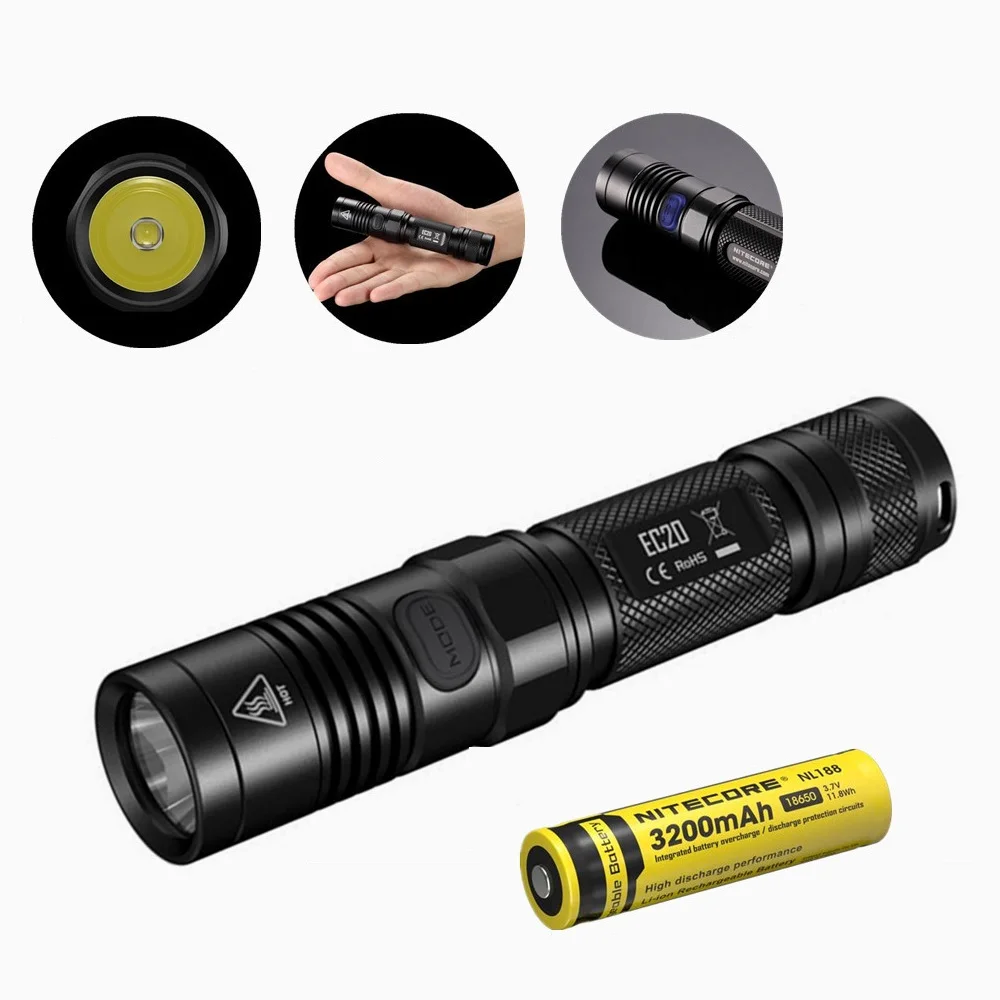 Nitecore EC20 Одноручная работа фонарик с nitecore NL188 18650 3200 мАч батарея XM-L2 960 люмен яркий водонепроницаемый