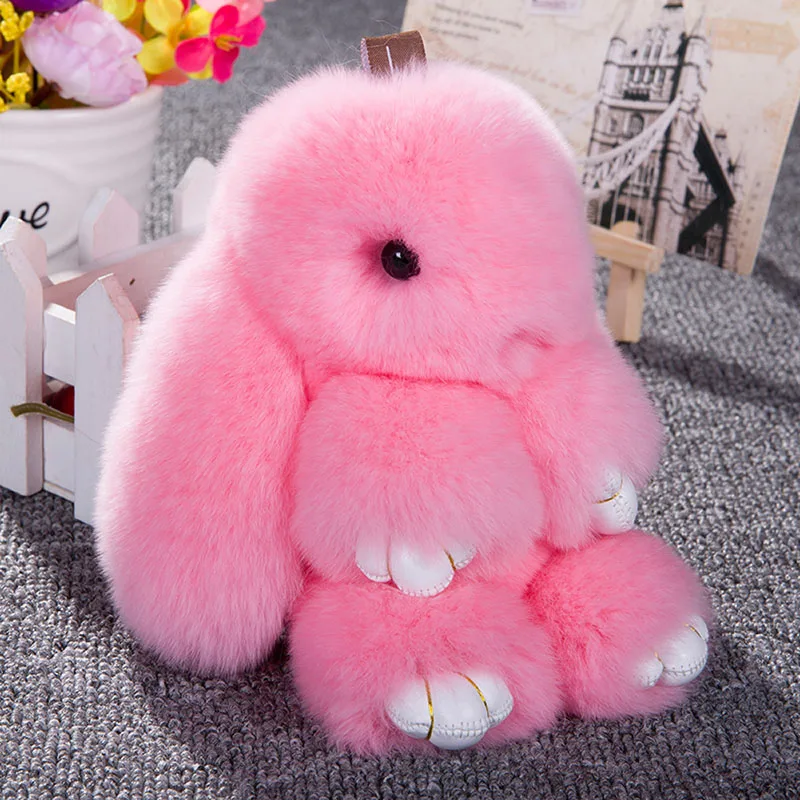 Bunny Rex Rabbit Fur Handbag Bag Keychain Pom Doll Ball Key Chain Ring Pendant