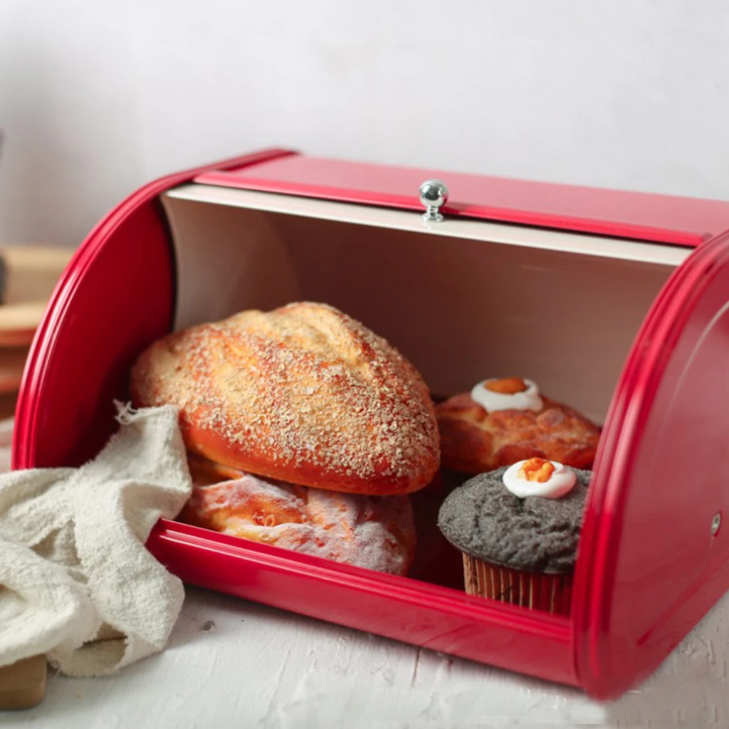 

Red Bread Box Countertop Bread Storage Bin Metal Bread Box Food Container